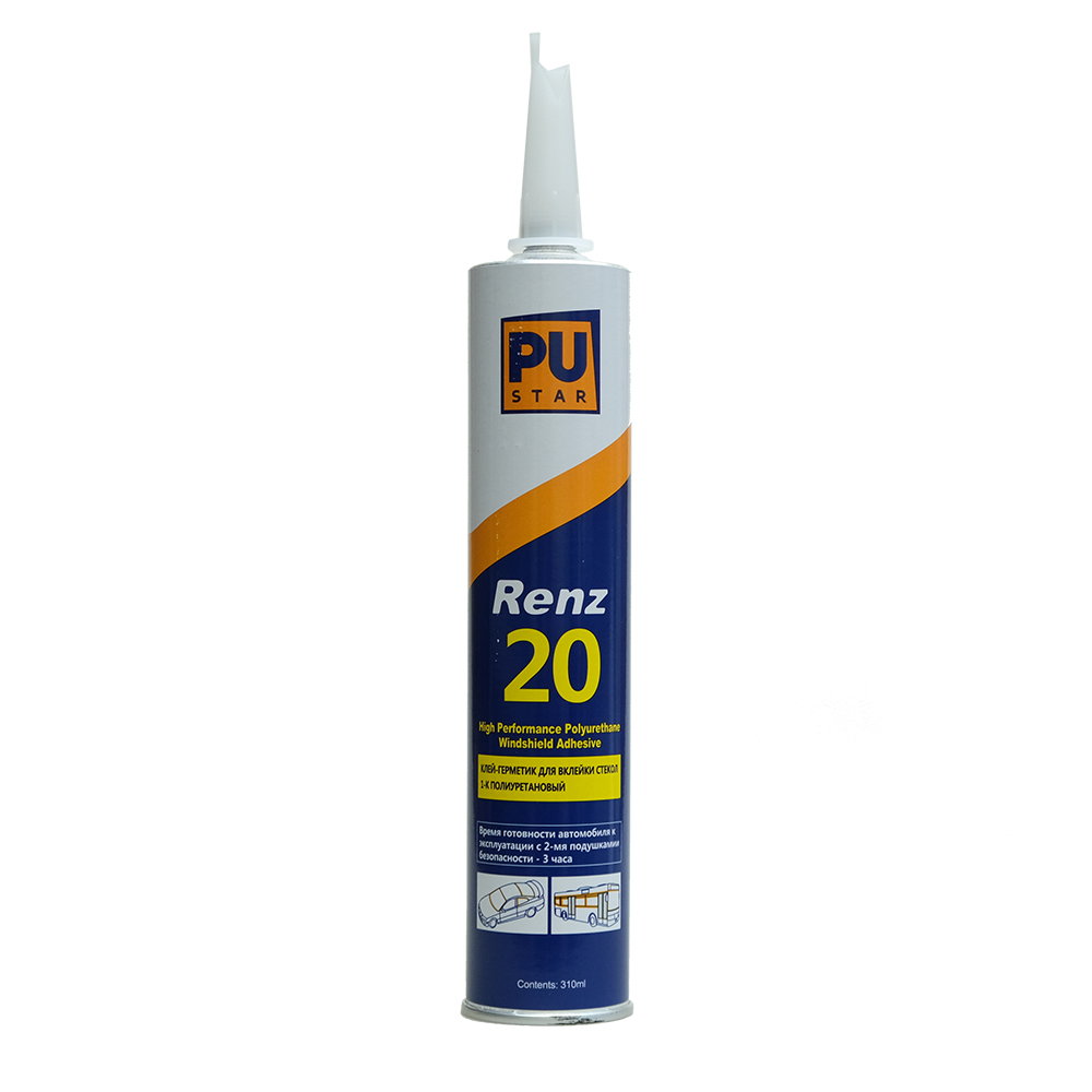 PUSTAR Renz 20 полиуретановый клей для вклейки стекол 3 часовой, беспраймерный, 310 мл