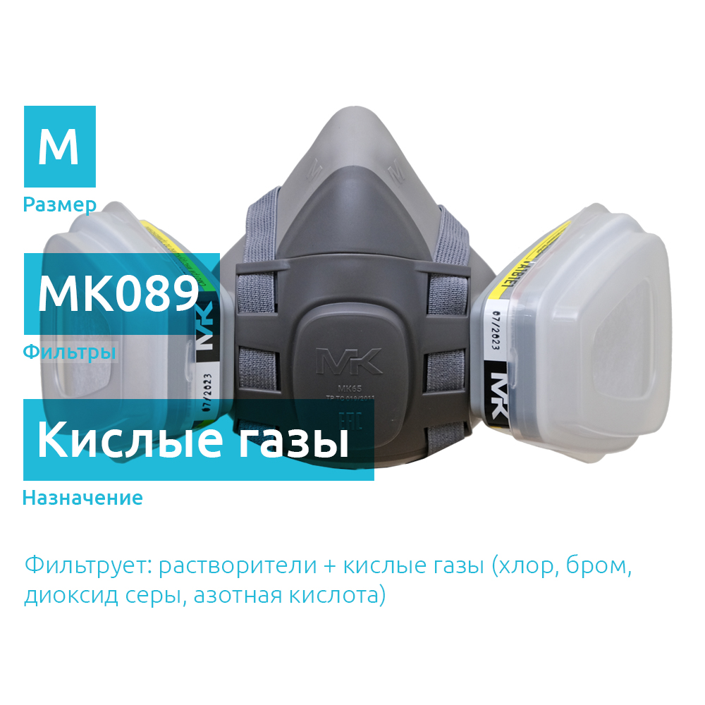 MK65-089kit защитная полумаска от хлора с противогазовыми фильтрами ABE1, размер M