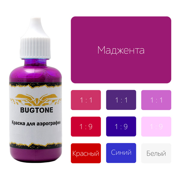 Bugtone Fire Butterfly W краска для аэрографии водорастворимая 50 мл, маджента