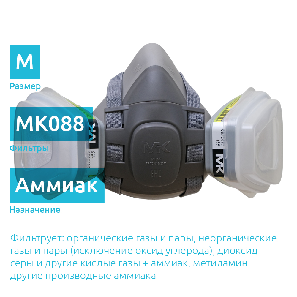 MK65-088kit защитная полумаска от аммиака с противогазовыми фильтрами ABEK1, размер M