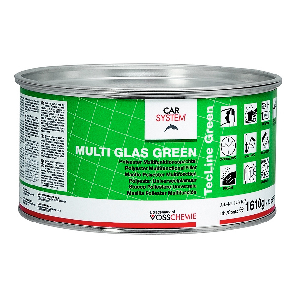 Carsystem Multi Glas Green 2К шпаклевка со стекловолокном, зеленая 1,6 кг