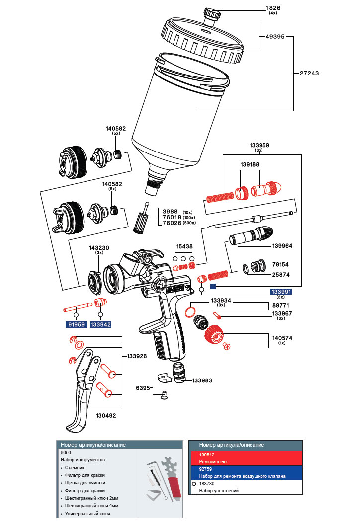 Sata 130542 ремкомплект для краскопульта SATA jet 100 B / 1000 B