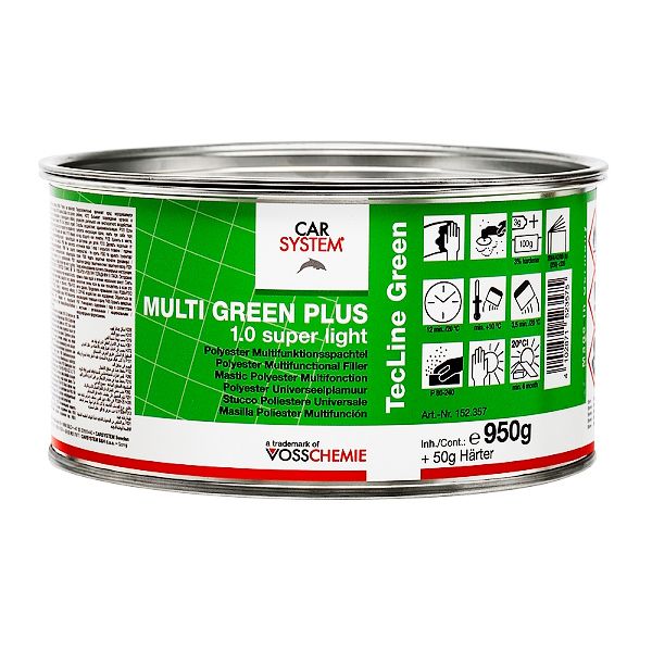 Carsystem Multi Green Plus суперлегкая универсальная полиэфирная шпаклевка, зеленая 1 кг